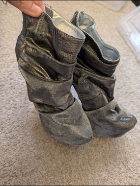 Metallic Silver Slouchy Women's High Heel Ankle Boots